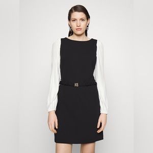 DKNY Black Dress with White Pleated Long Sleeves